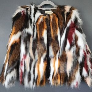 Fengdian Women's Large Stunning Faux Fur Multicolor Coat Statement Piece